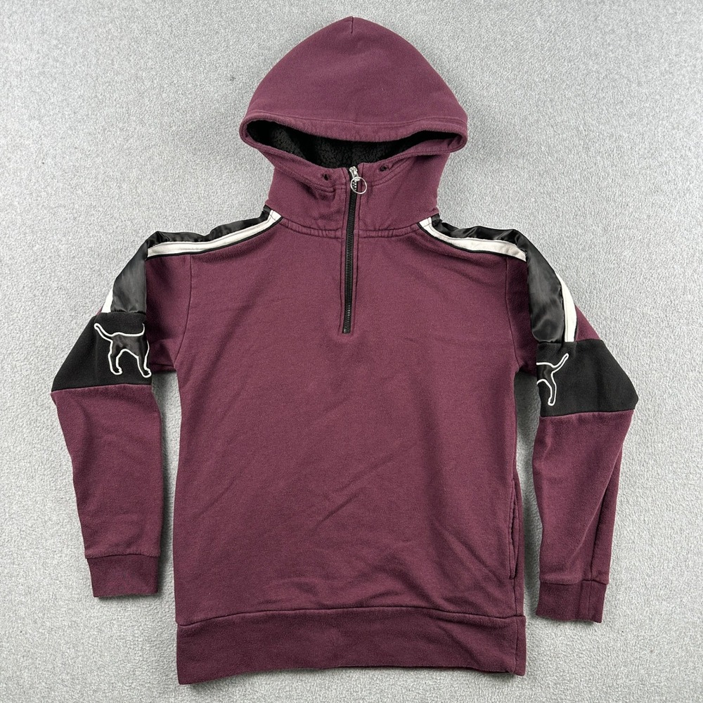 PINK‎ Hoodie Womens XS Purple Quarter Zip Pullover Dog Logo Sherpa Lined